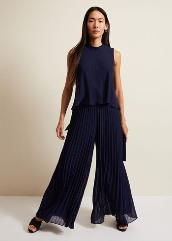 Phase Eight Eden Pleated Jumpsuit Navy USA | 1567342-BF